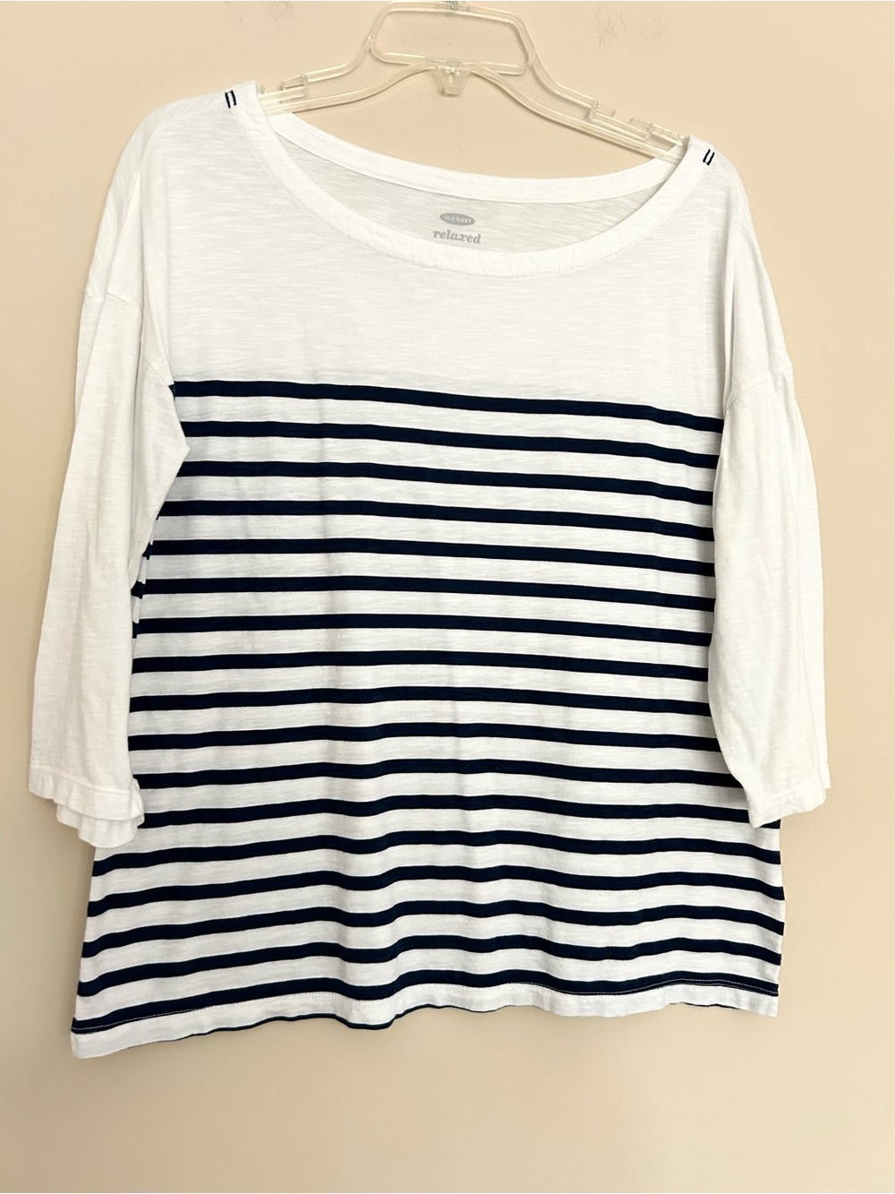 Old Navy Women’s White & Black Striped Boatneck Cotton Top